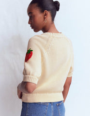 Margot Puff Sleeve T-Shirt-Warm Ivory Strawberry / Boden On sale