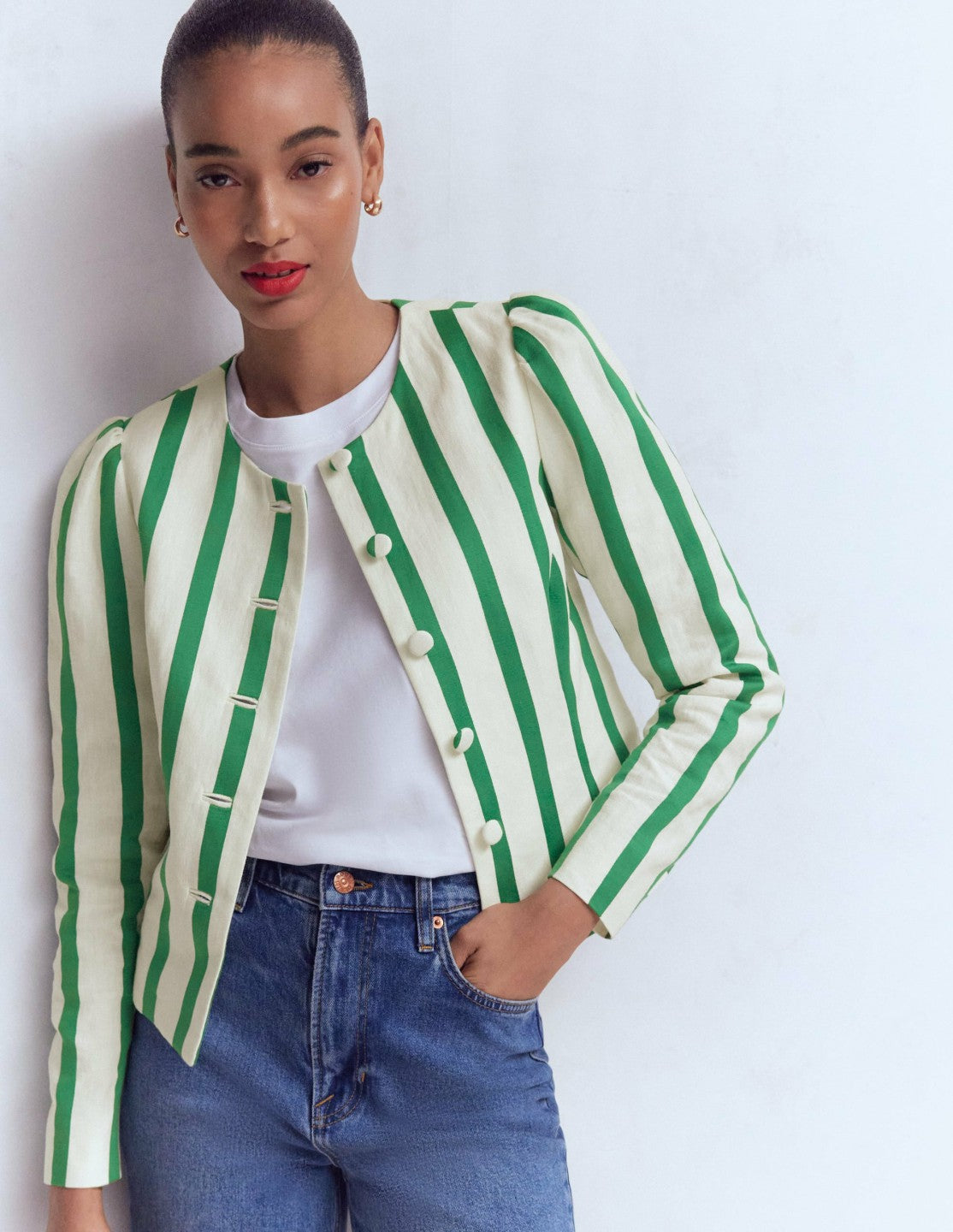 Salisbury Jacket-Ivory, Fresh Green Stripe / Boden us