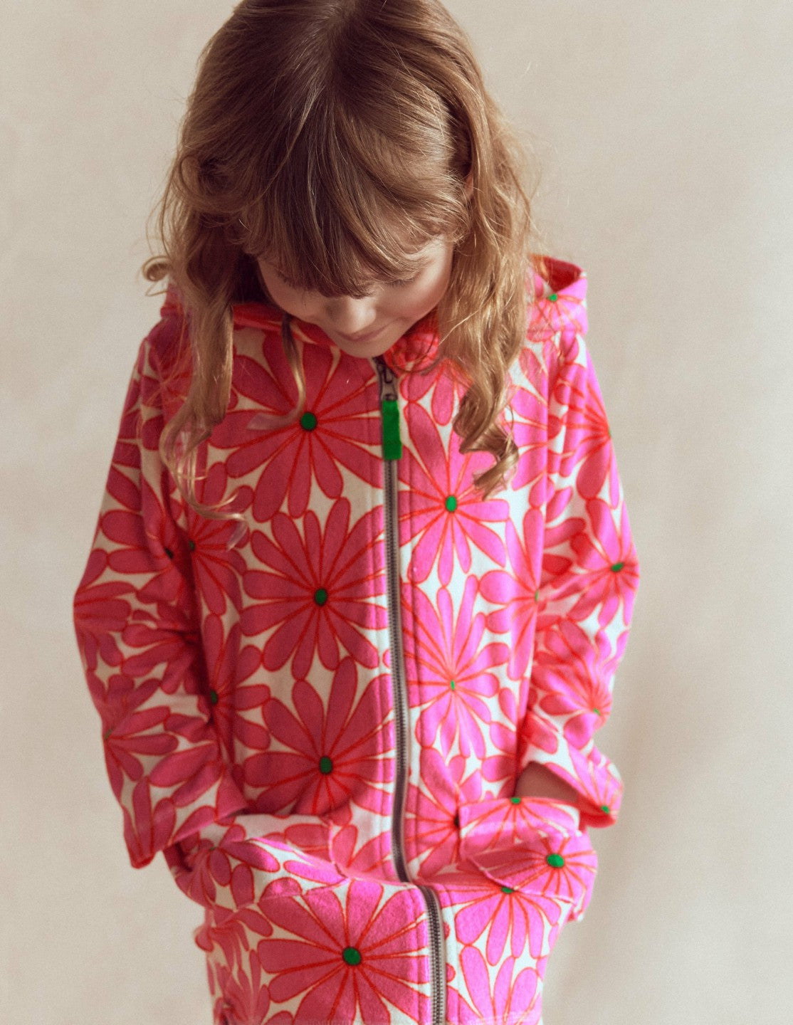Romie Towelling Zip Throw-On-Festival Pink Giant Daisy / Boden Outlet
