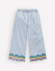Scallop Hem Pants-Blue Ticking Rainbow / Boden Discount