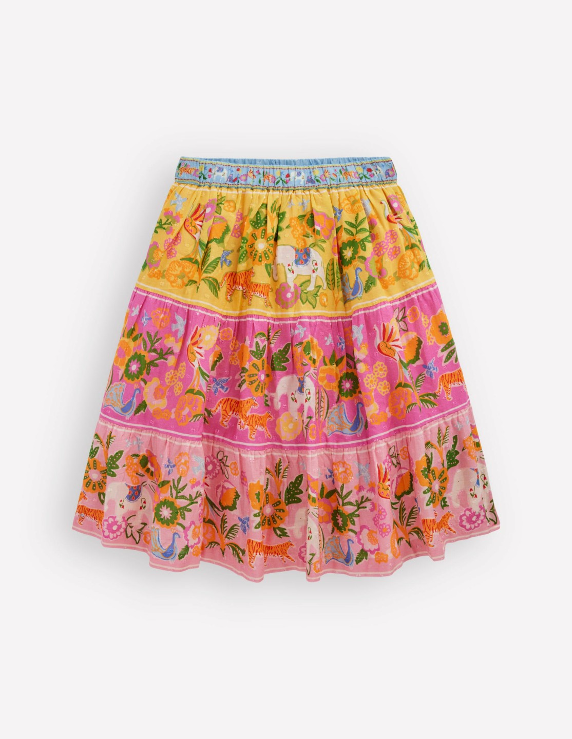 Midi Tiered Skirt-Multi Tropical Animals / Boden us