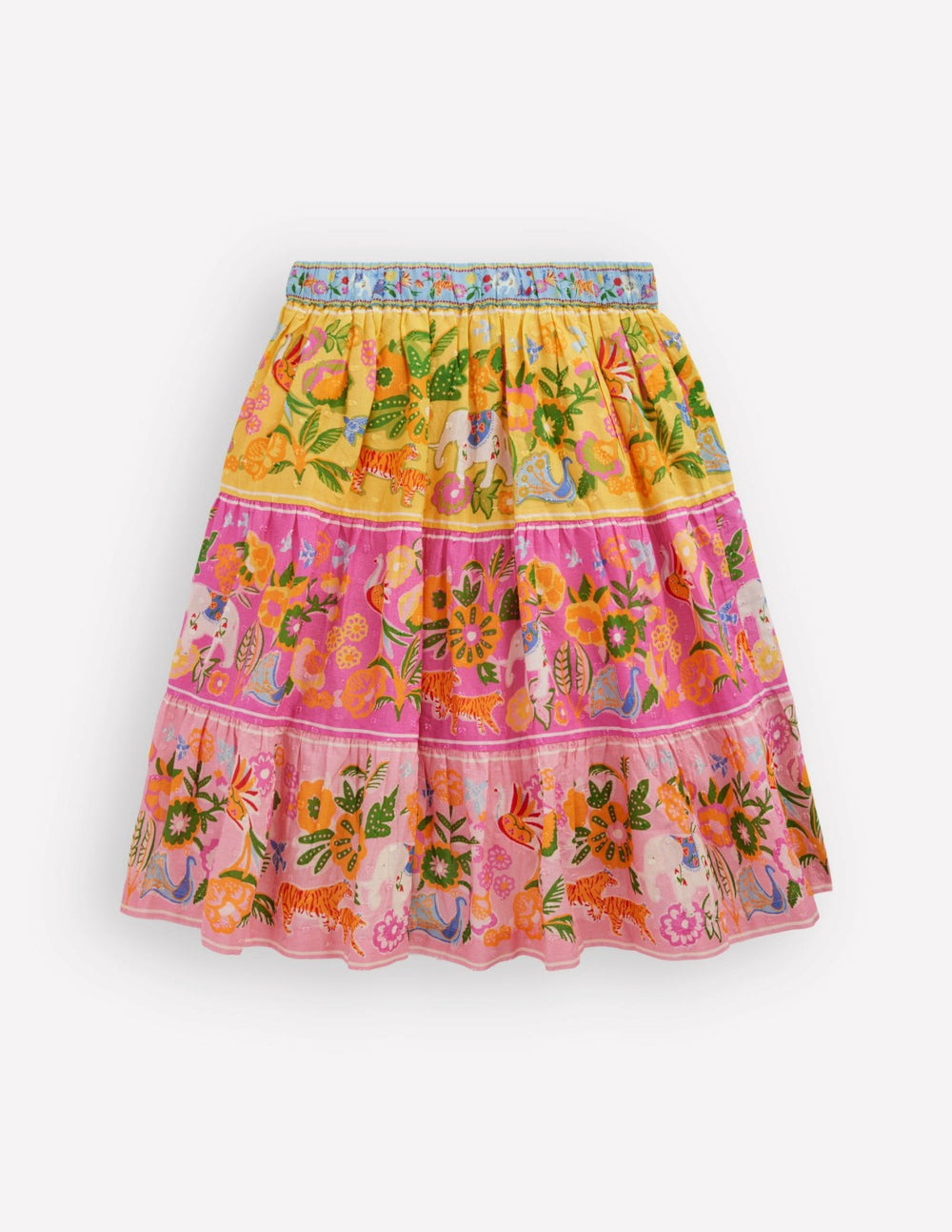 Midi Tiered Skirt-Multi Tropical Animals / Boden us