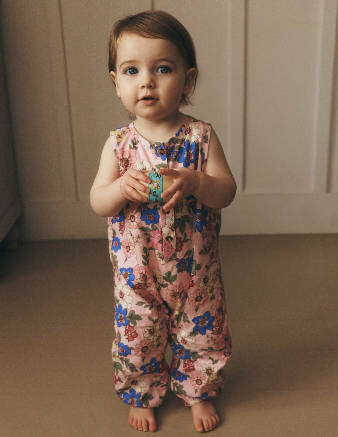 Girls Button Down Romper-Mid Pink Floral / Boden On sale