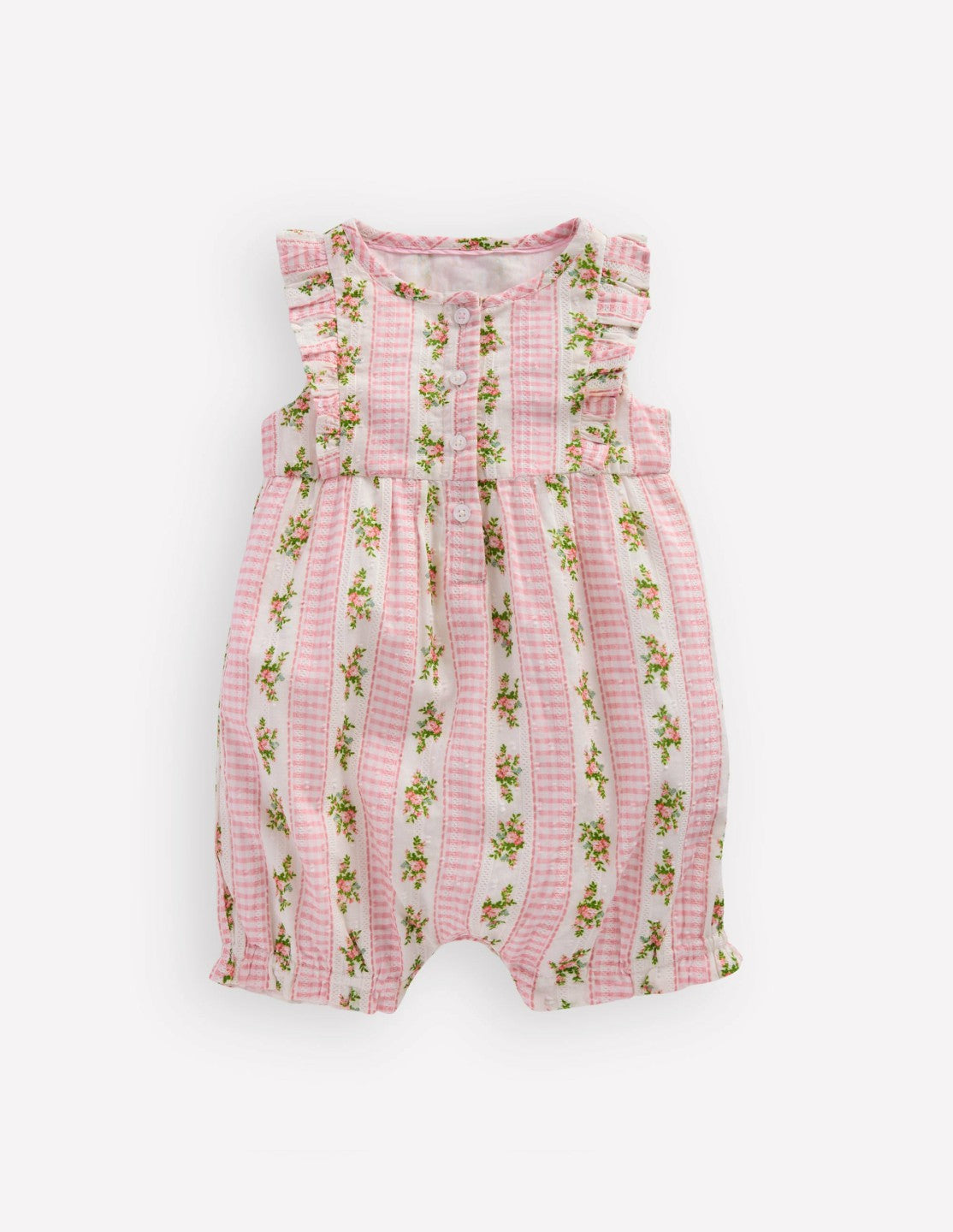 Short Frill Bubble Romper-Pink Gingham Floral / Boden