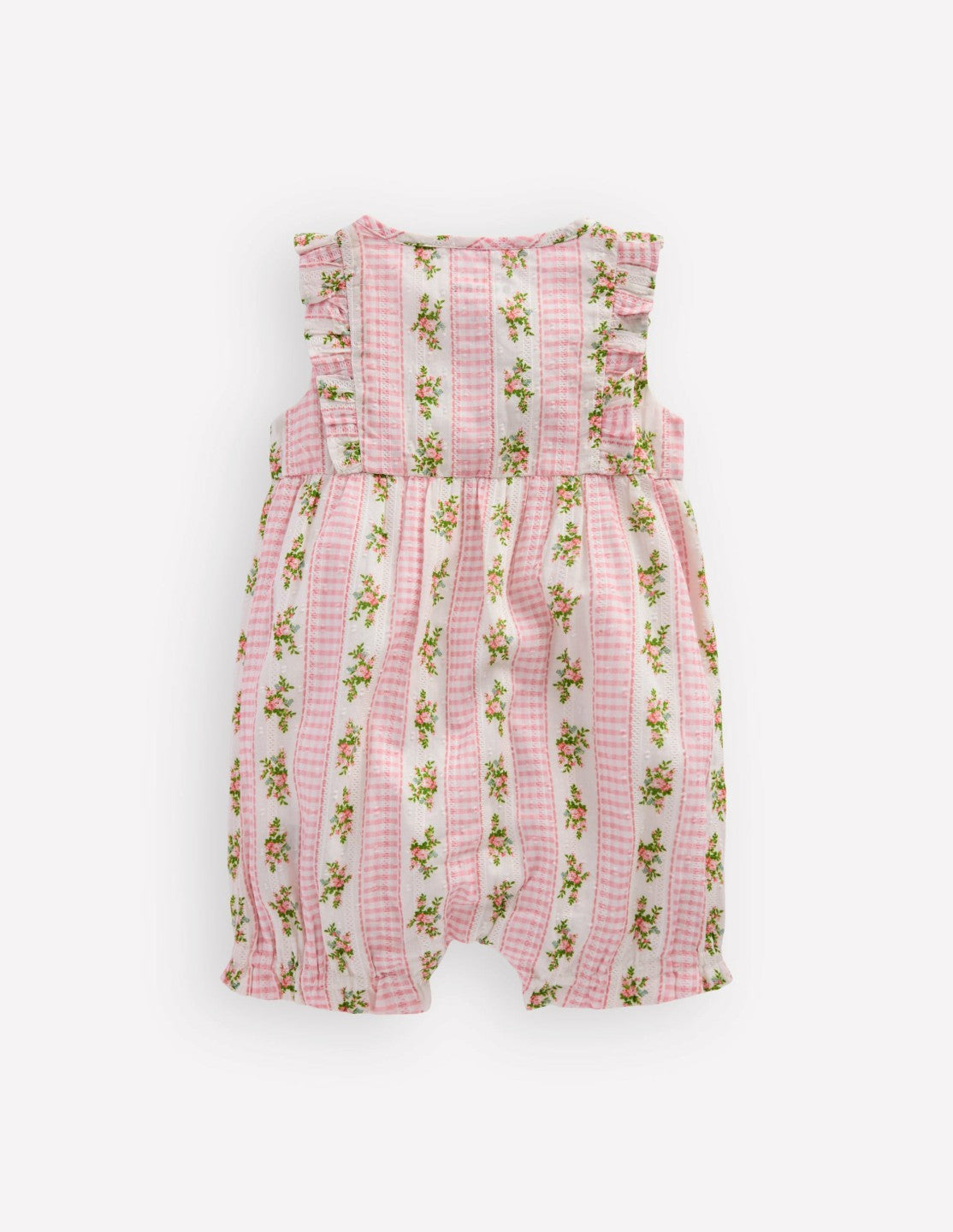 Short Frill Bubble Romper-Pink Gingham Floral / Boden