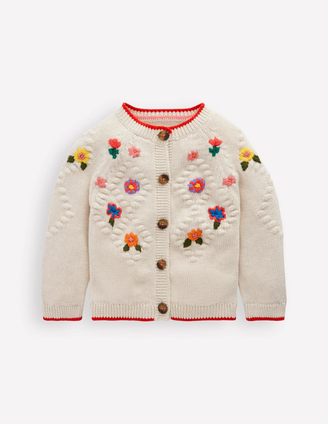 Cotton Embroidered Cardigan-Ecru Flowers / Boden