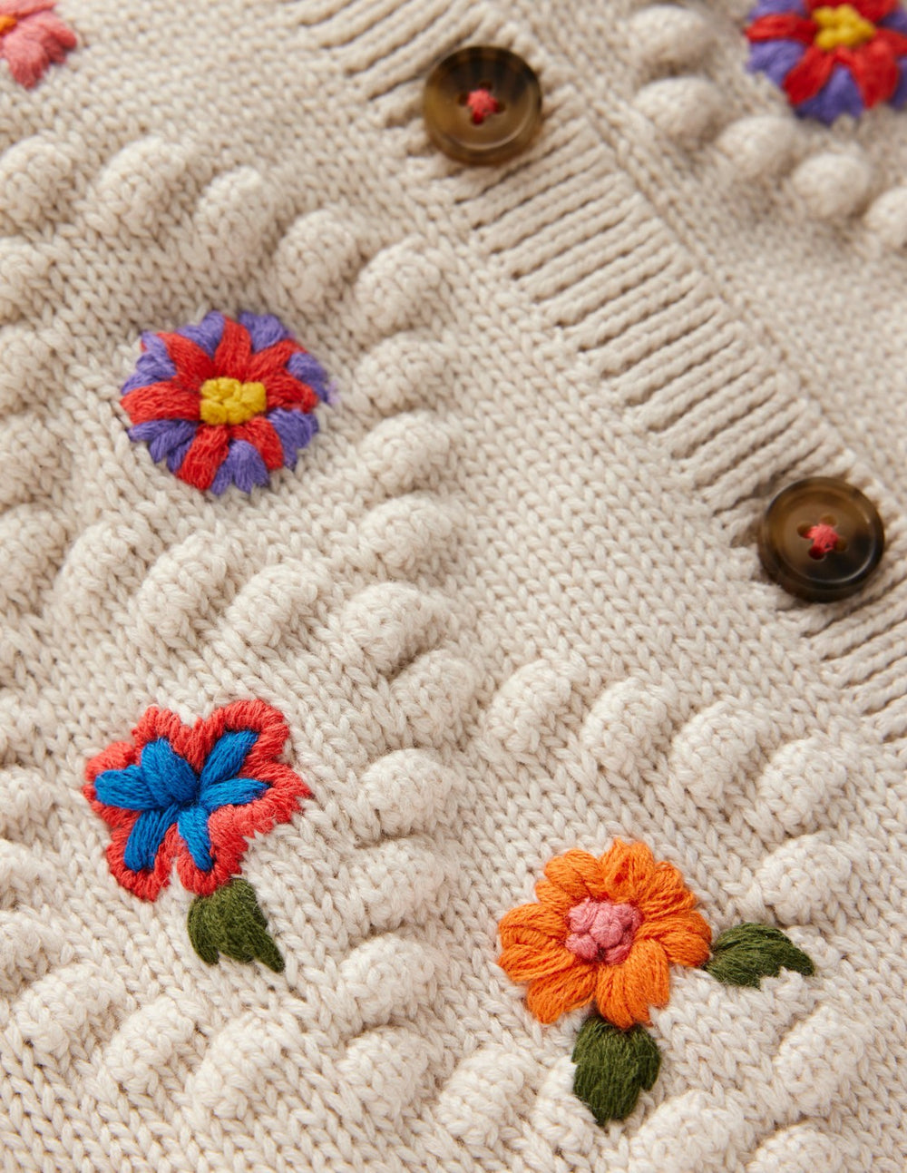Cotton Embroidered Cardigan-Ecru Flowers / Boden
