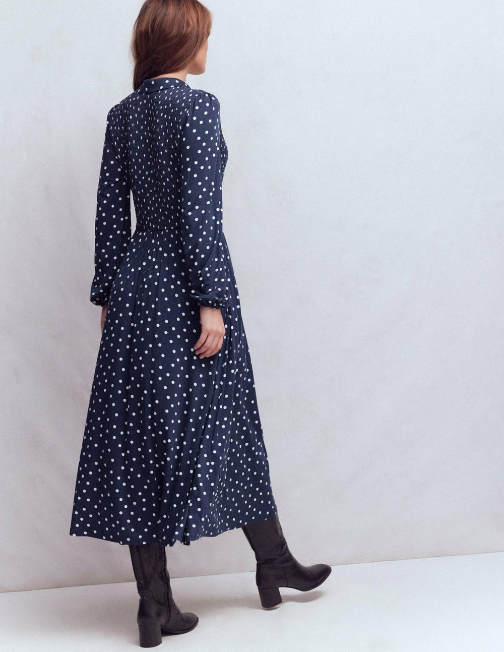 Smocked Jersey Shirt Dress-French Navy, Painted Dot / Boden Sale