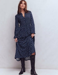 Smocked Jersey Shirt Dress-French Navy, Painted Dot / Boden Sale