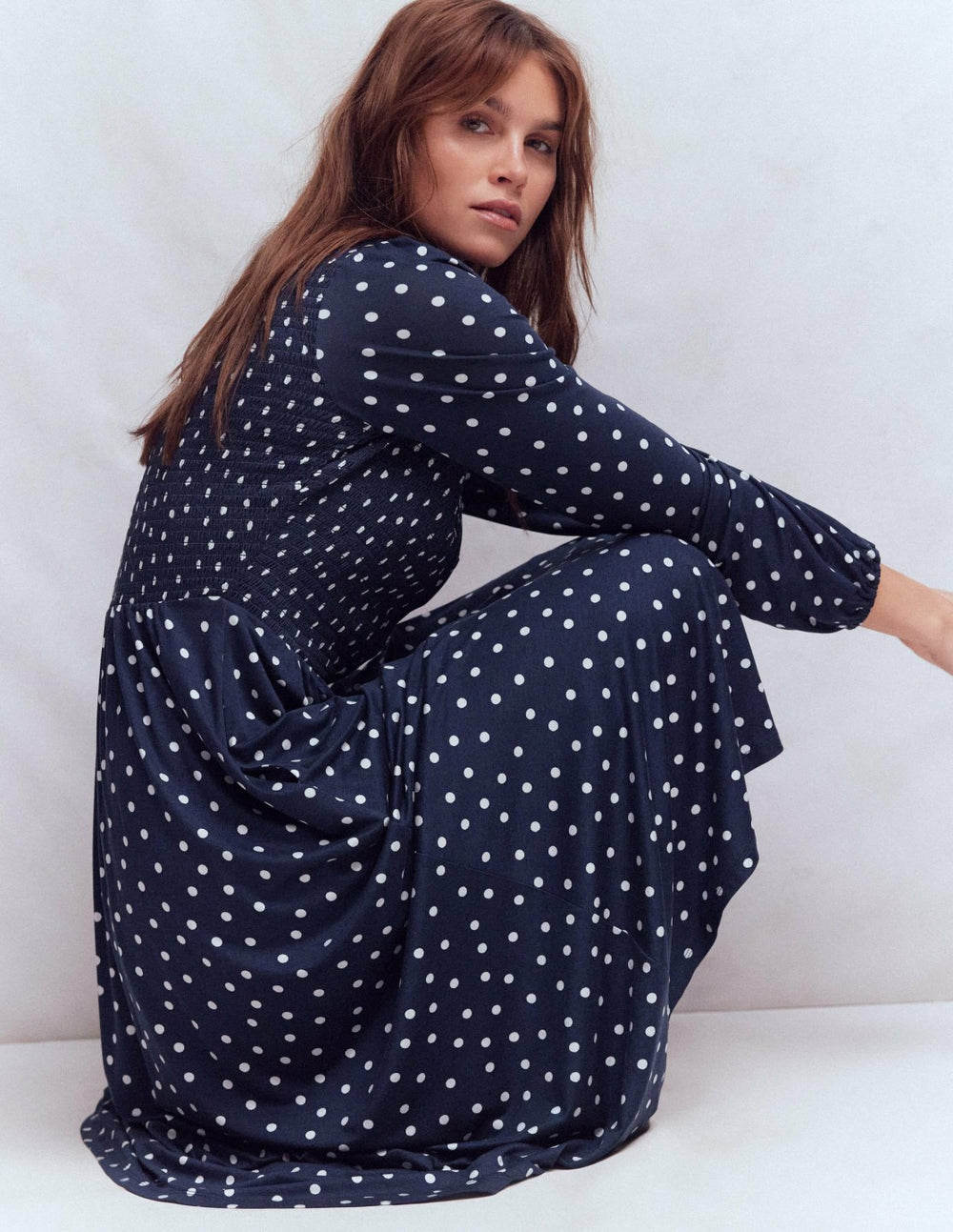 Smocked Jersey Shirt Dress-French Navy, Painted Dot / Boden Sale
