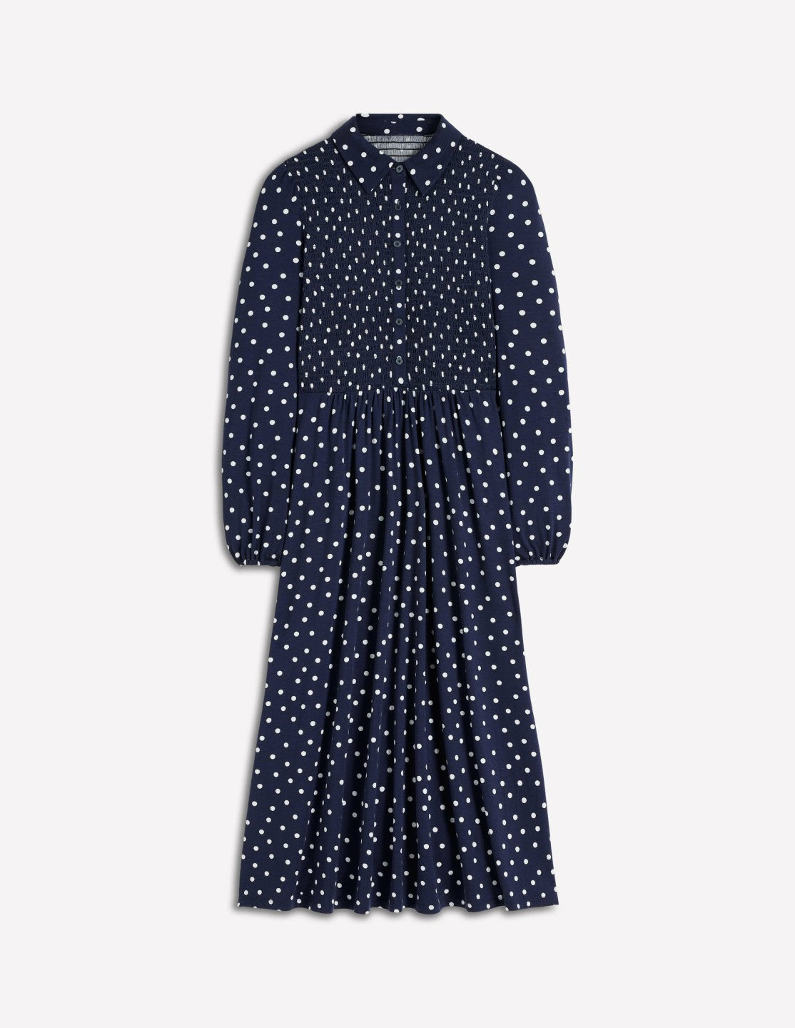 Smocked Jersey Shirt Dress-French Navy, Painted Dot / Boden Sale