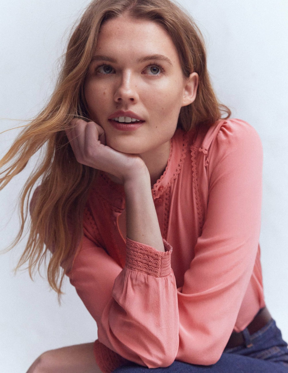 Rhea Trim Detail Silk Top-Vintage Rose / Boden Online