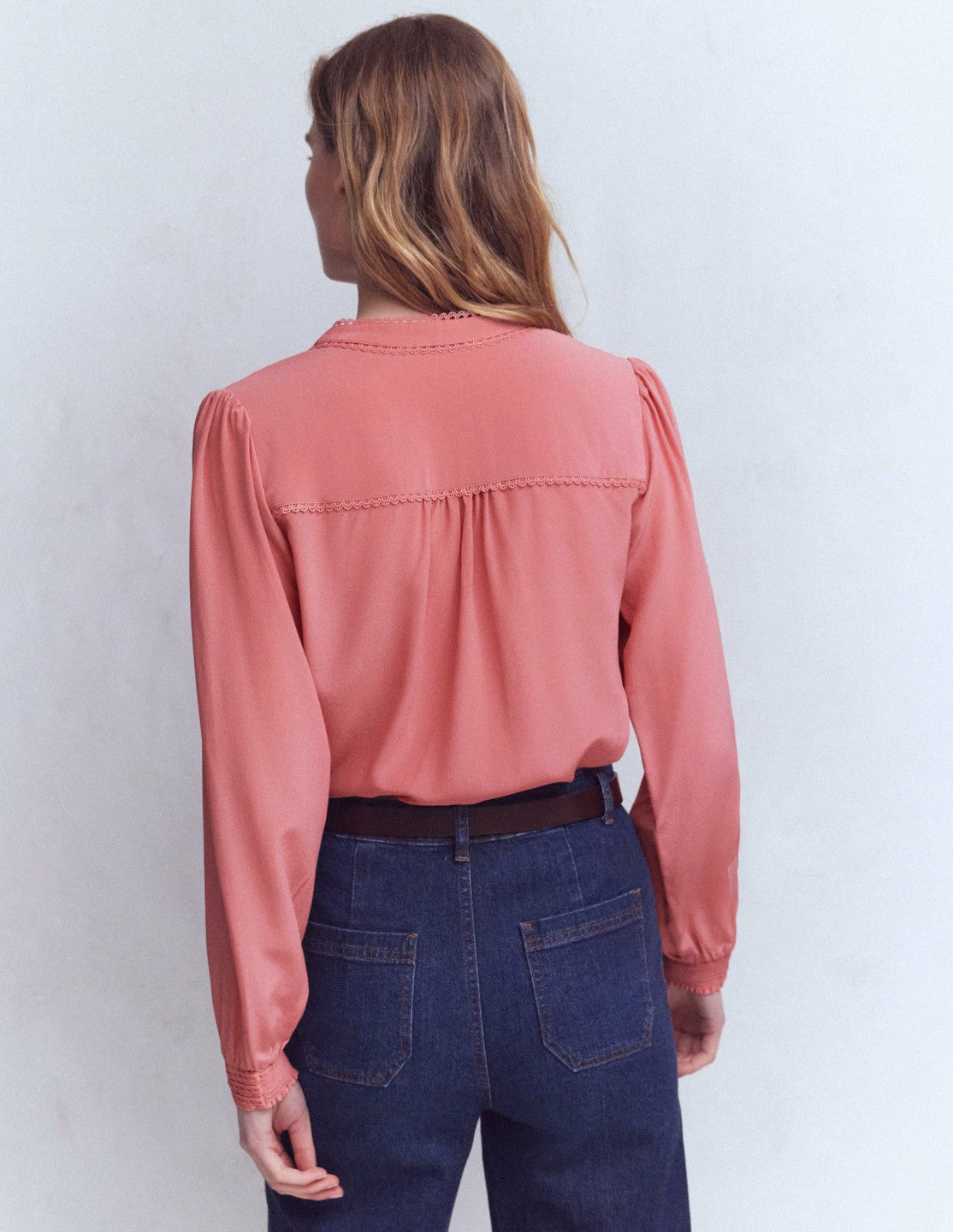 Rhea Trim Detail Silk Top-Vintage Rose / Boden Online