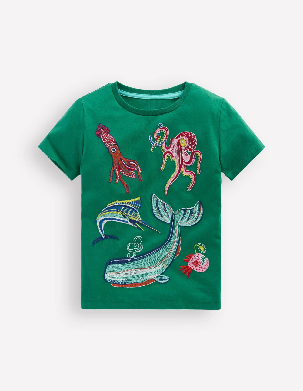 Glow Superstitch T-shirt-Jewel Green Sea Creatures / Boden Outlet