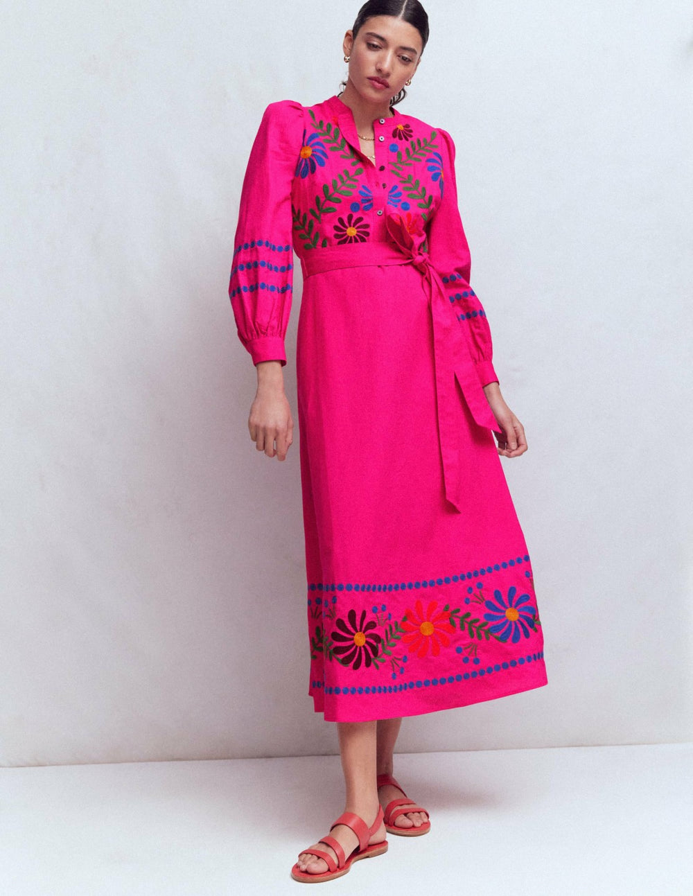 Ava Linen Blend Midi Dress-Multi Embroidery / Boden Discount