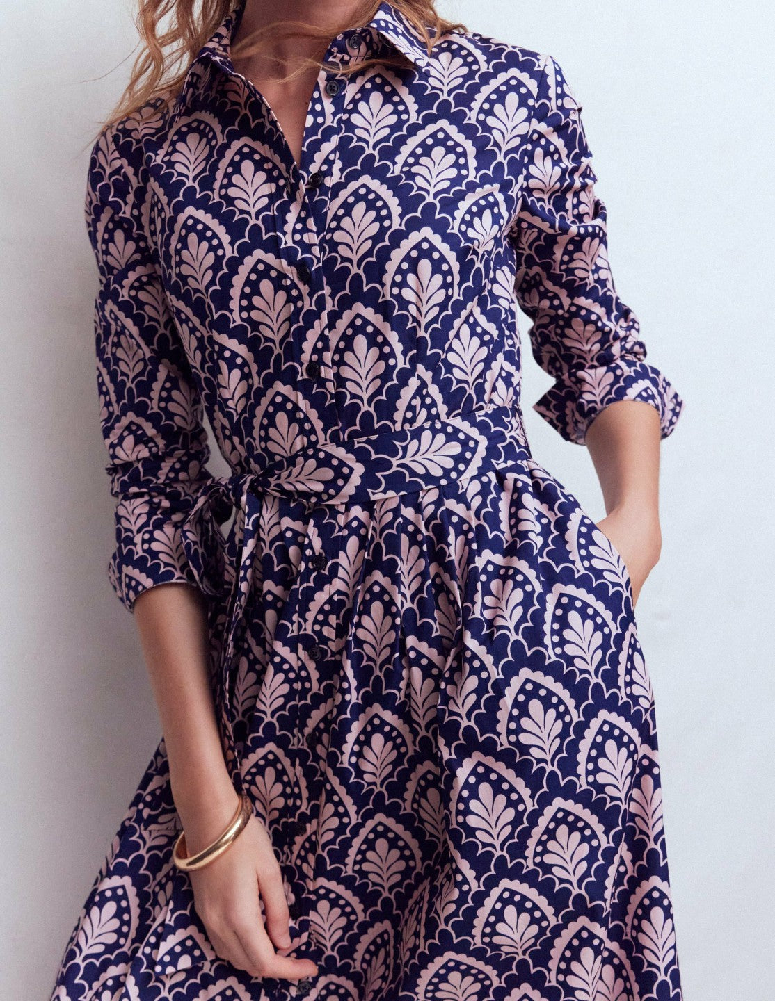 Alexa Cotton Midi Shirt Dress-Navy Petal Terrace / Boden On sale