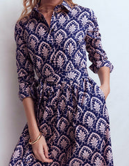 Alexa Cotton Midi Shirt Dress-Navy Petal Terrace / Boden On sale