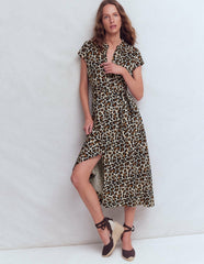 Marcia Jersey Shirt Dress-Almond Milk, Cheetah Pop / Boden Sale