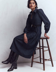 Pleat Skirt Denim Midi Dress-Indigo Wash / Boden Outlet