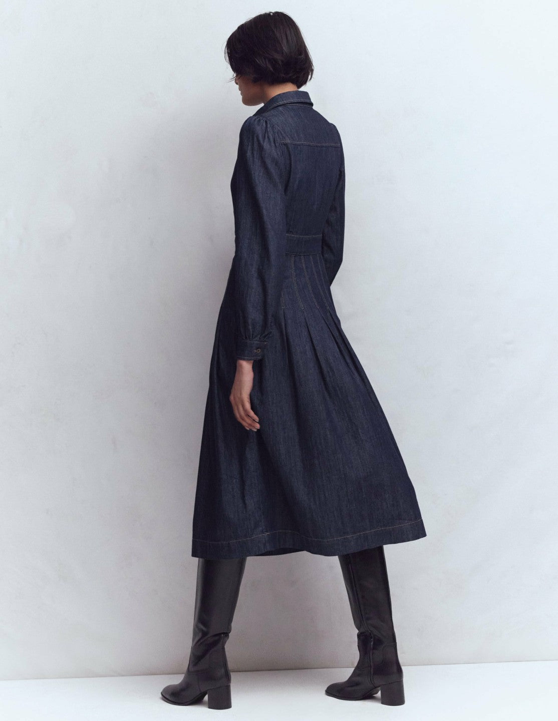 Pleat Skirt Denim Midi Dress-Indigo Wash / Boden Outlet