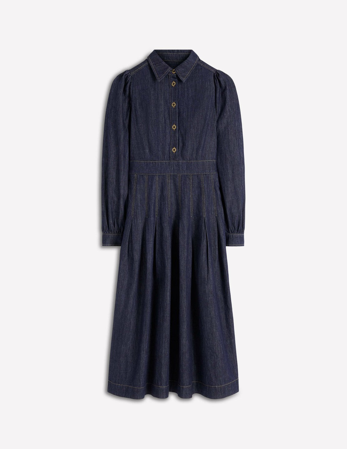 Pleat Skirt Denim Midi Dress-Indigo Wash / Boden Outlet