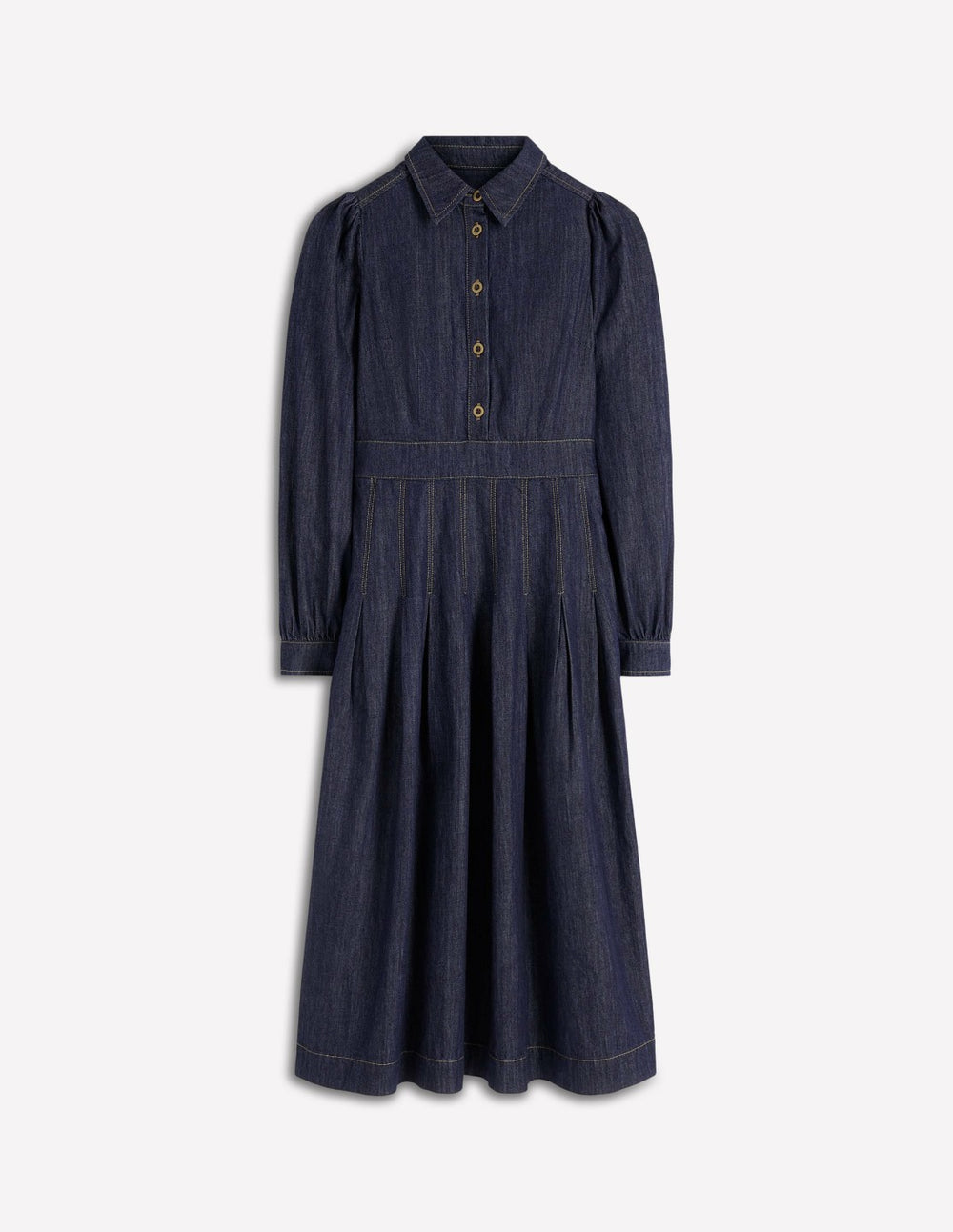 Pleat Skirt Denim Midi Dress-Indigo Wash / Boden Outlet