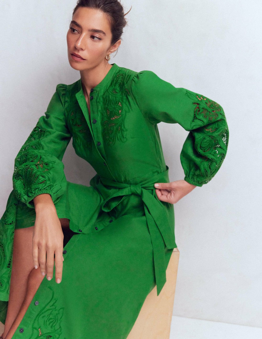 Mae Linen Blend Shirt Dress-Highland Green / Boden Discount