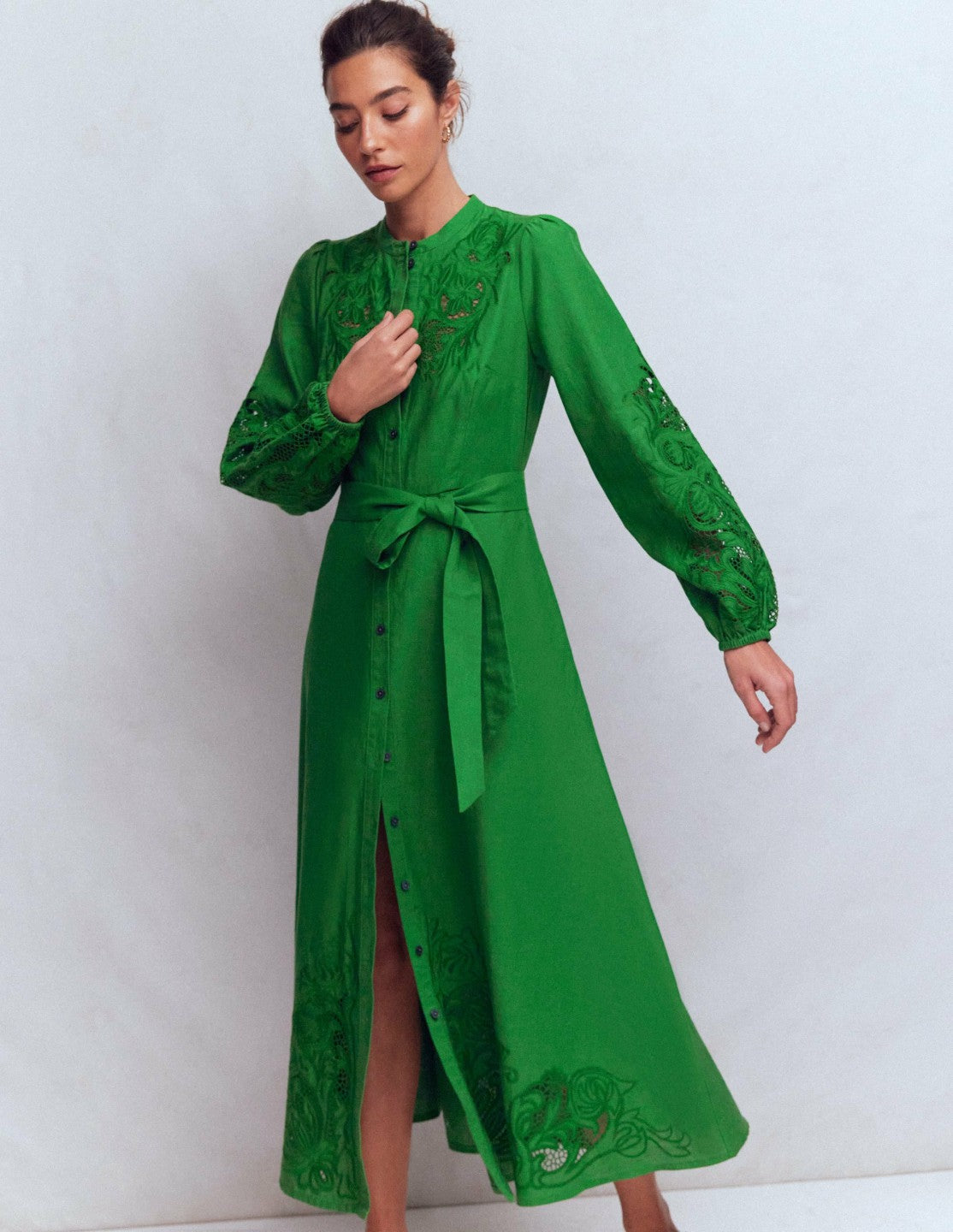 Mae Linen Blend Shirt Dress-Highland Green / Boden Discount