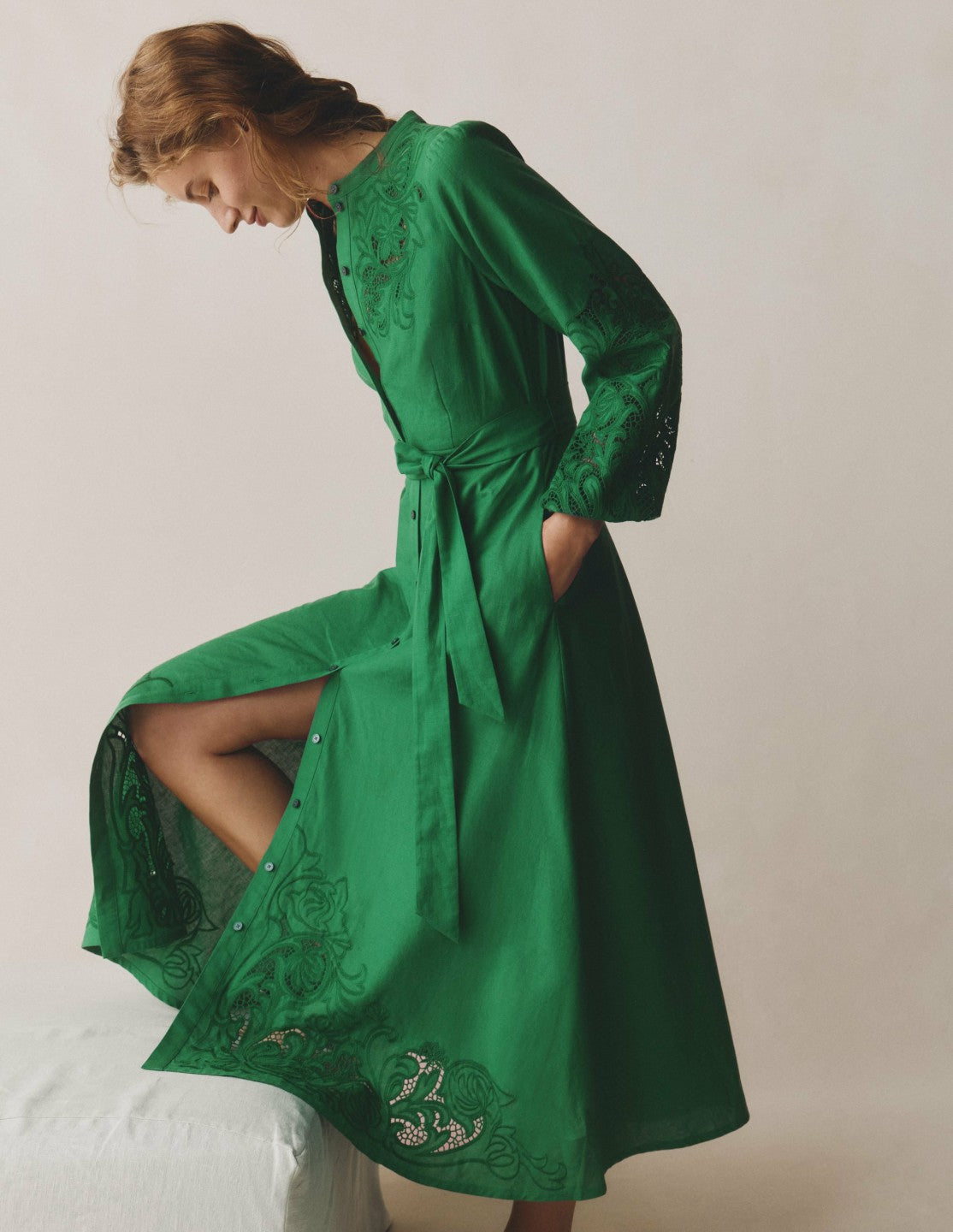 Mae Linen Blend Shirt Dress-Highland Green / Boden Discount