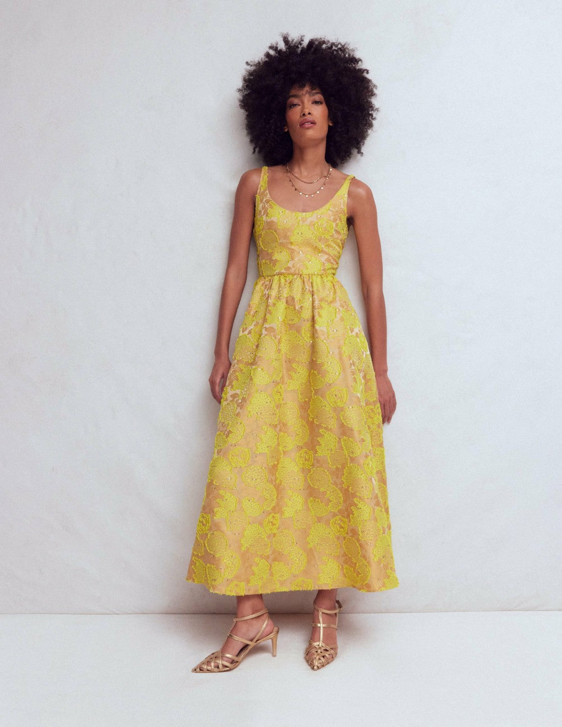 Scoop Neck Jacquard Dress-Yellow Jacquard / Boden On sale