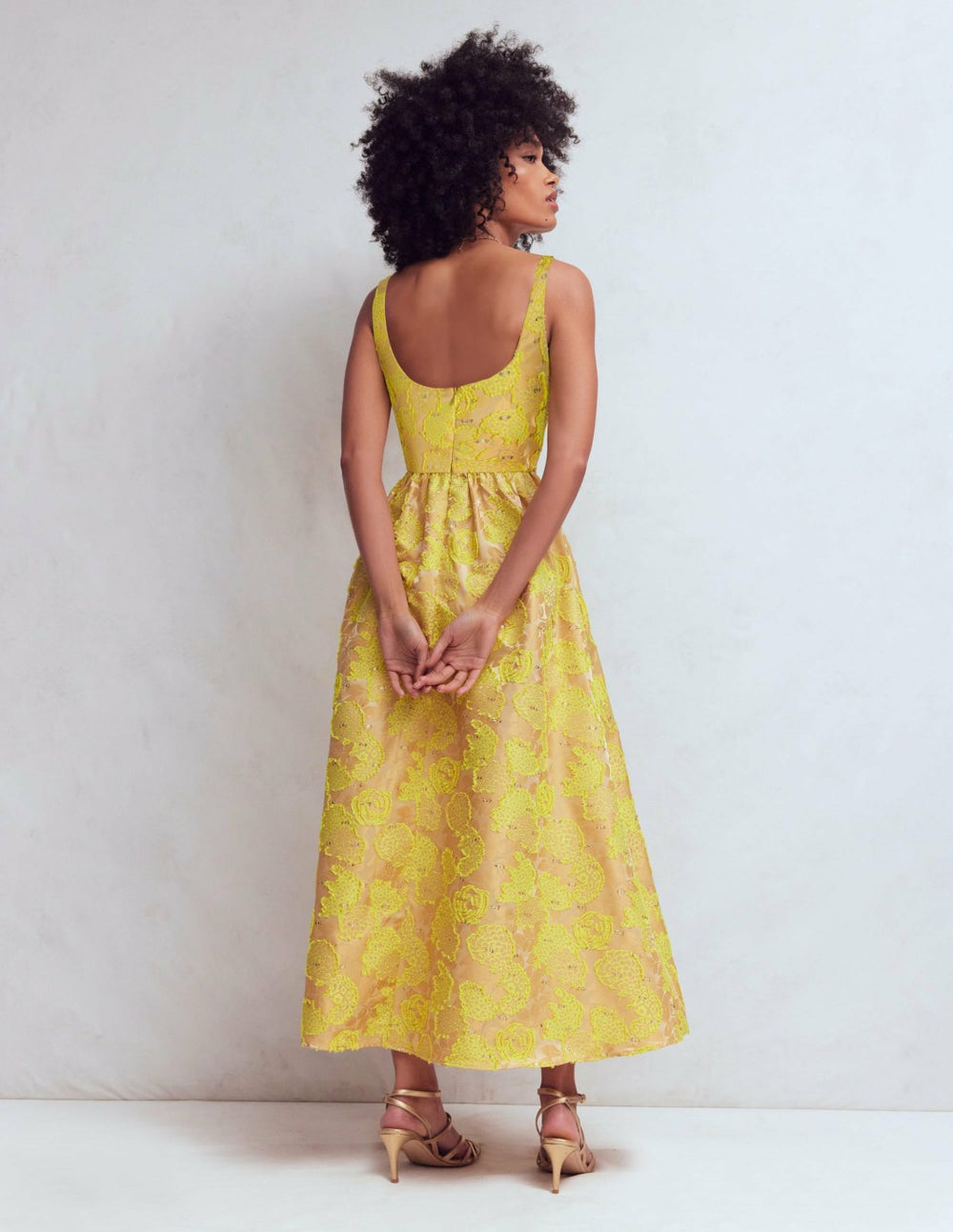 Scoop Neck Jacquard Dress-Yellow Jacquard / Boden On sale