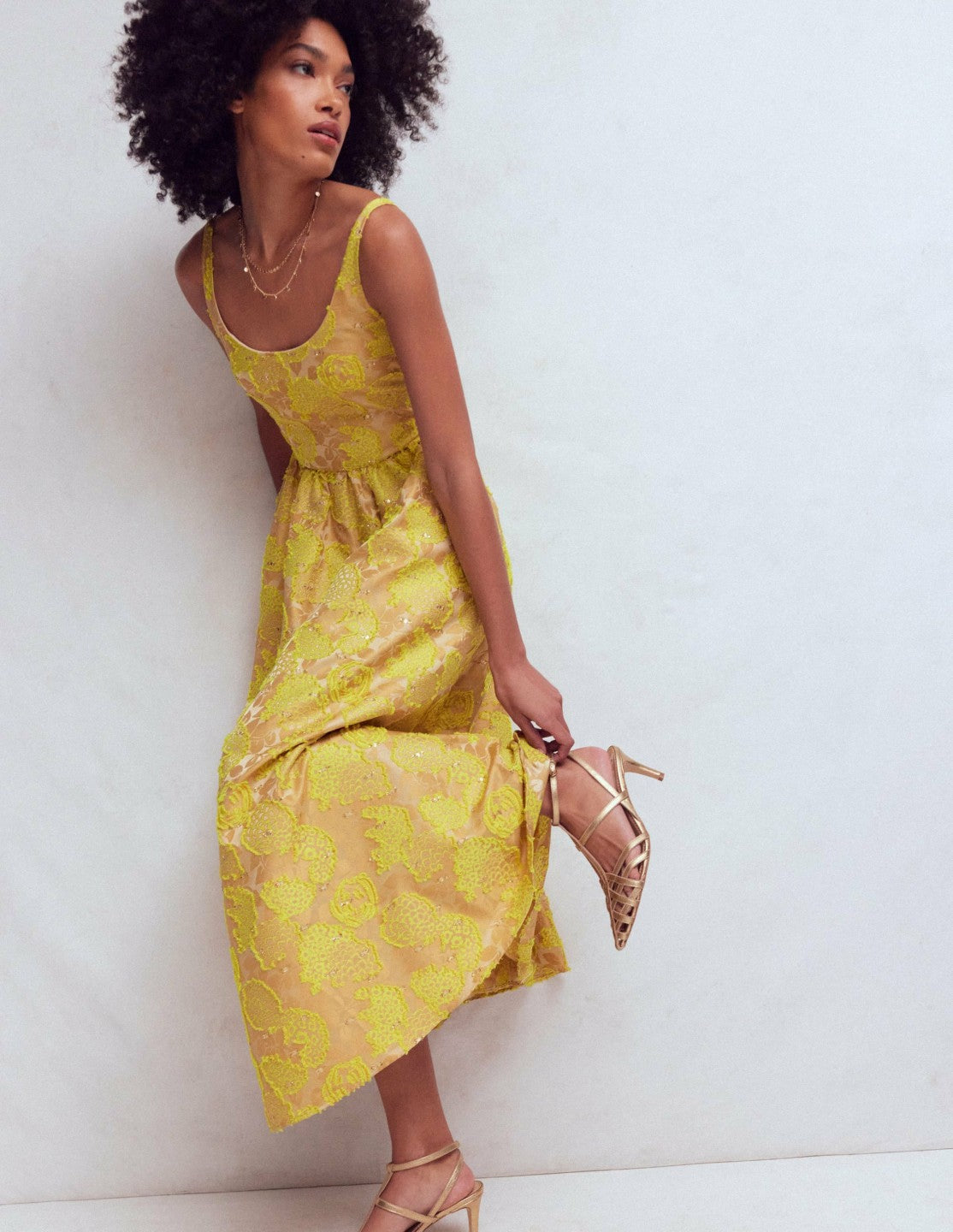Scoop Neck Jacquard Dress-Yellow Jacquard / Boden On sale