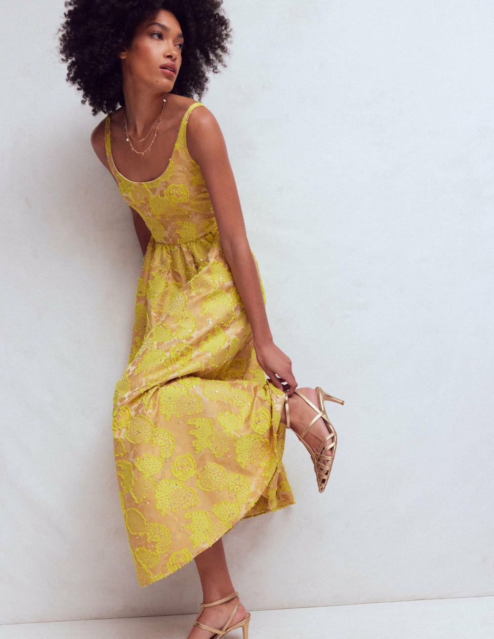 Scoop Neck Jacquard Dress-Yellow Jacquard / Boden On sale