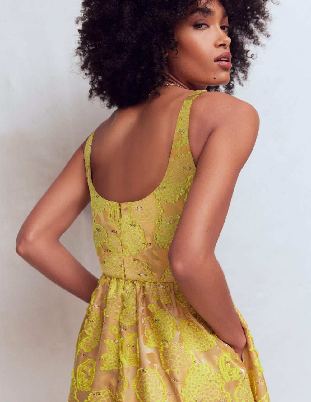 Scoop Neck Jacquard Dress-Yellow Jacquard / Boden On sale