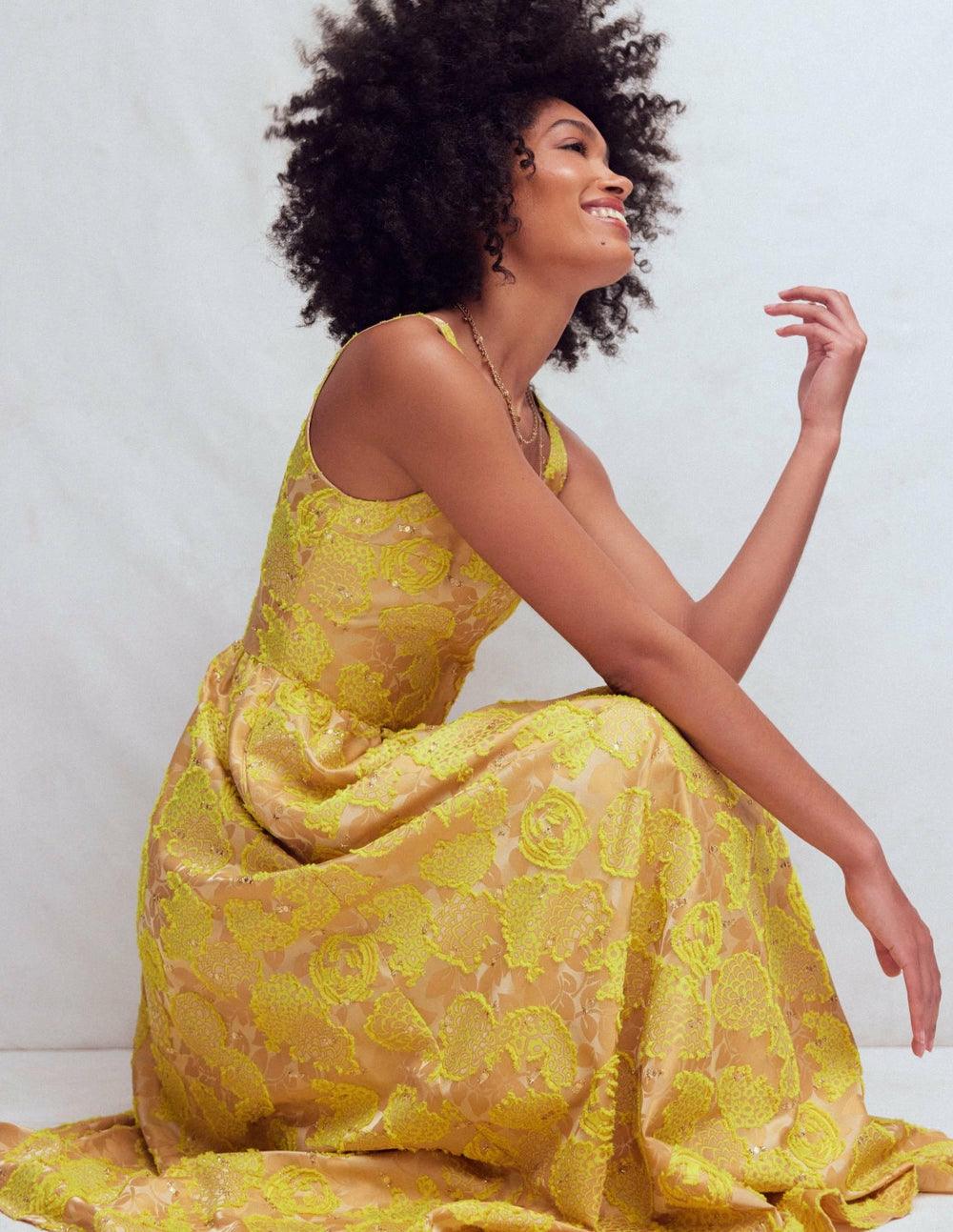 Scoop Neck Jacquard Dress-Yellow Jacquard / Boden On sale