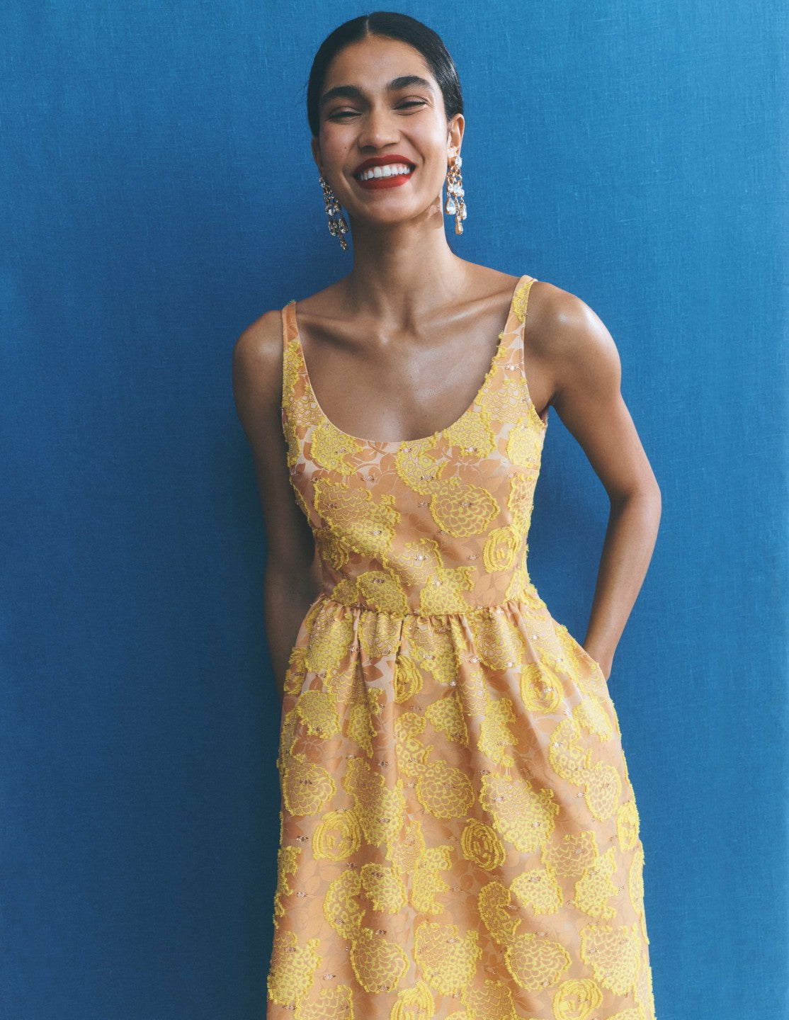 Scoop Neck Jacquard Dress-Yellow Jacquard / Boden On sale