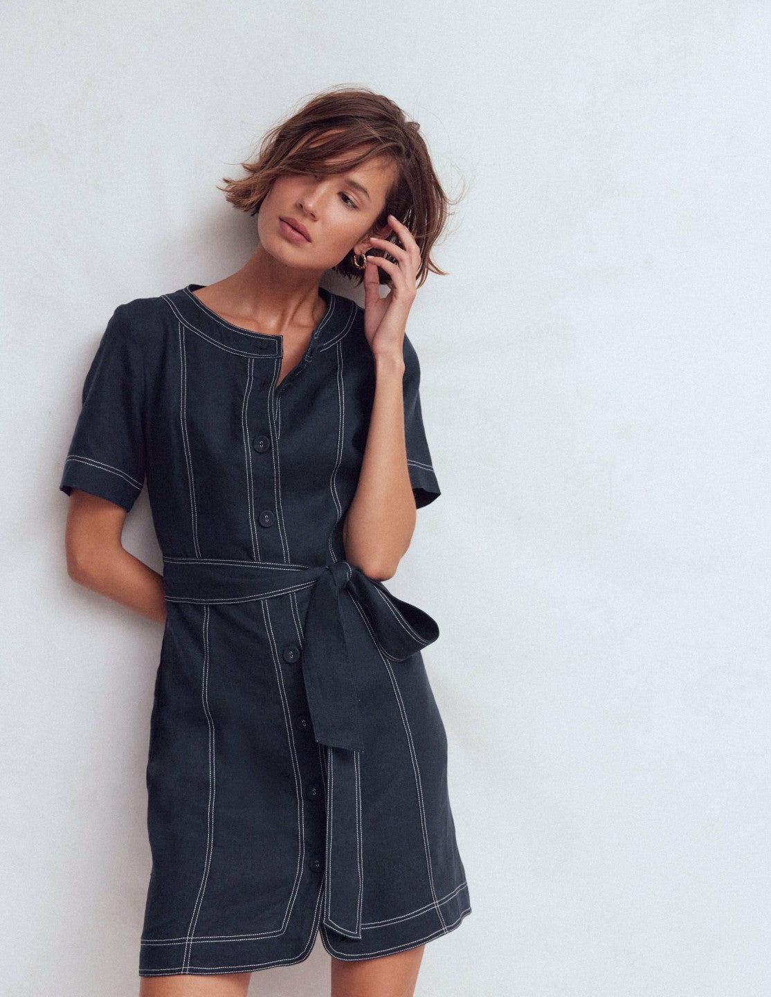Callie Linen Short Dress-Navy / Boden us