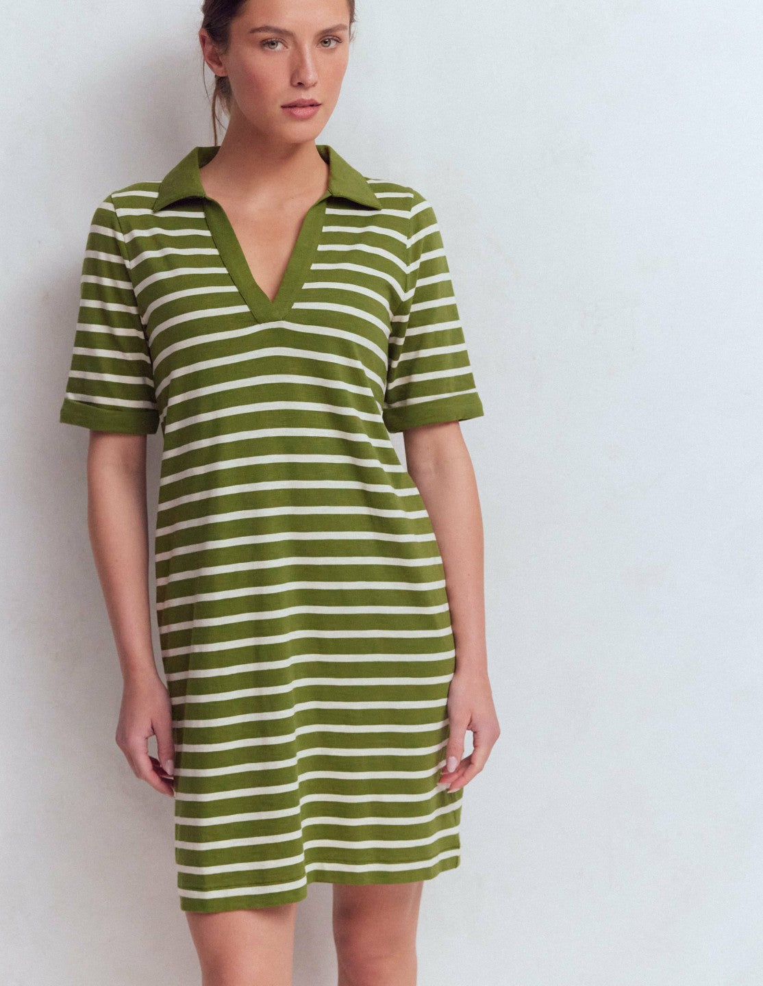 Tilda Jersey T-shirt Dress-Olive and Ivory Stripe / Boden