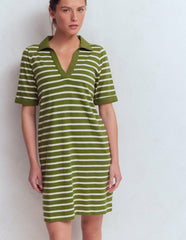 Tilda Jersey T-shirt Dress-Olive and Ivory Stripe / Boden