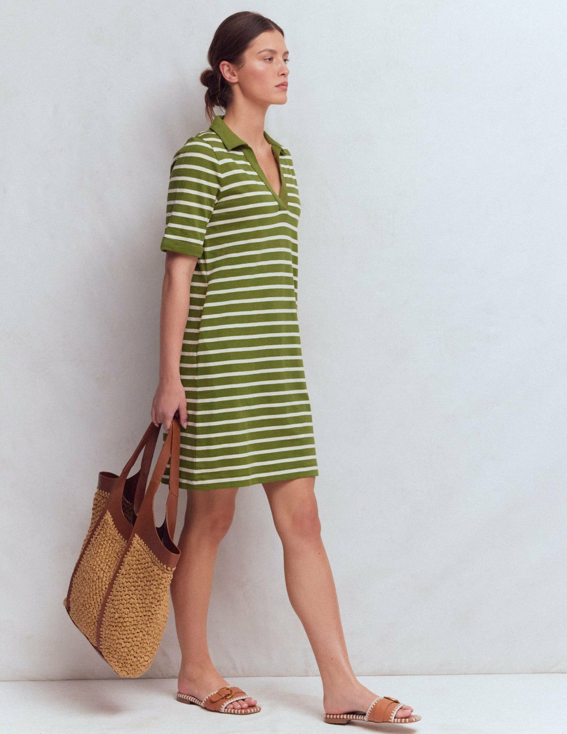 Tilda Jersey T-shirt Dress-Olive and Ivory Stripe / Boden
