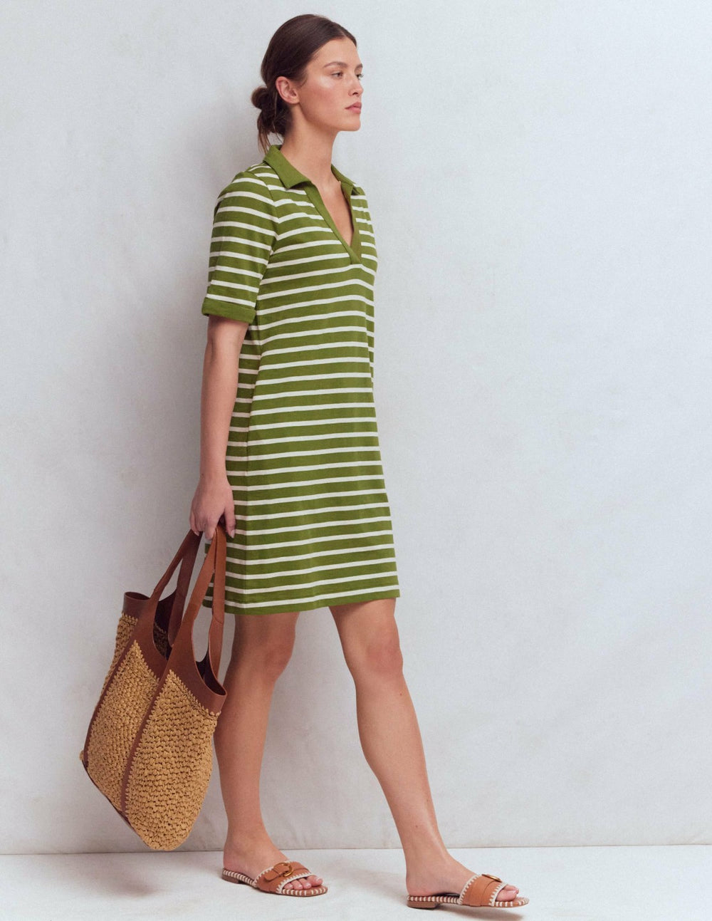 Tilda Jersey T-shirt Dress-Olive and Ivory Stripe / Boden