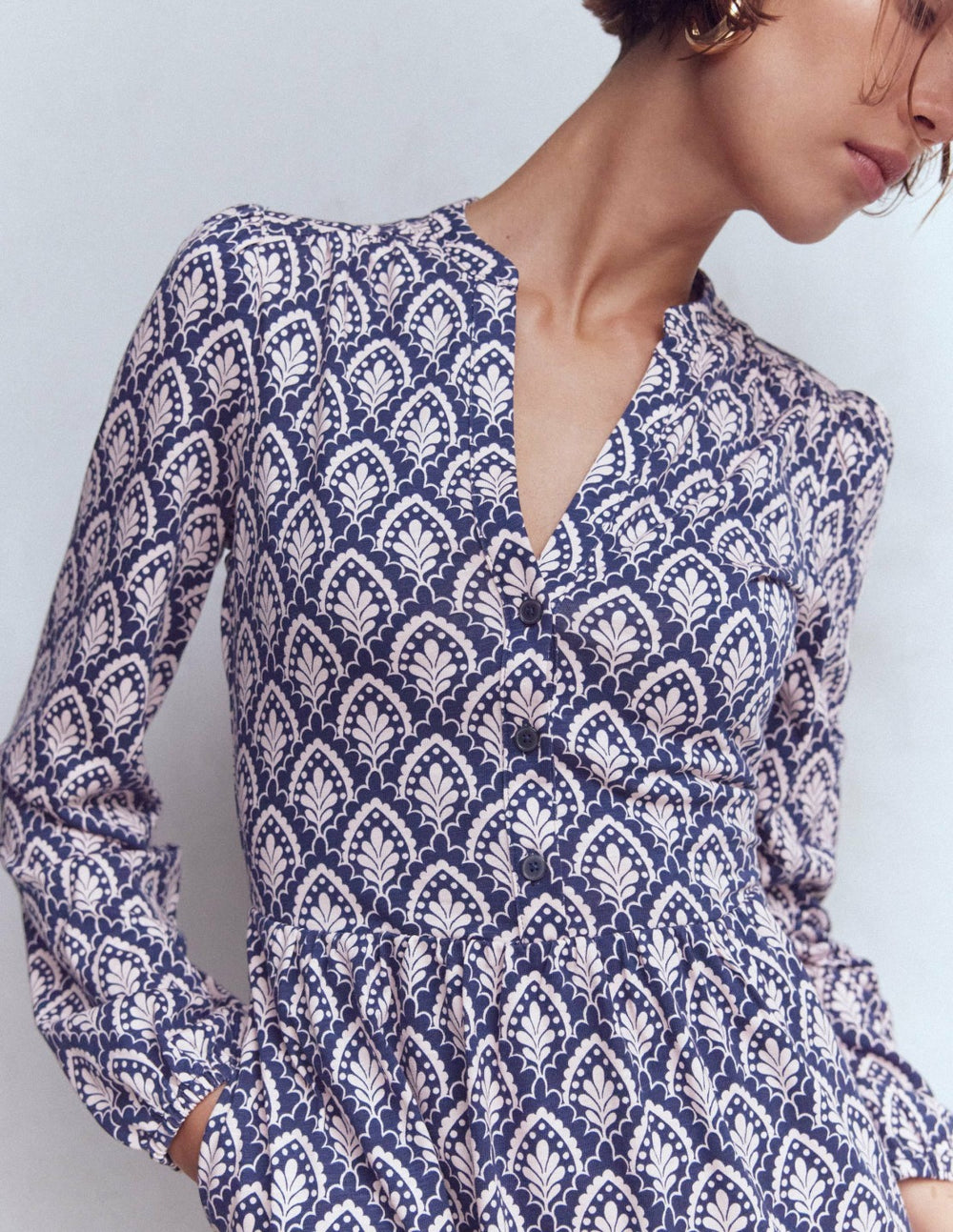 Amy Short Jersey Dress-Navy, Petal Terrace / Boden Sale