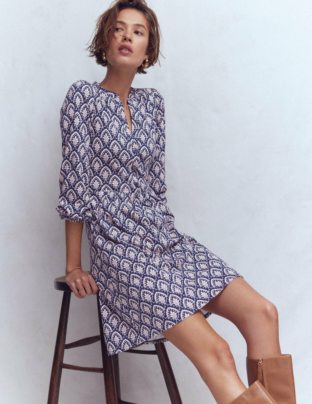 Amy Short Jersey Dress-Navy, Petal Terrace / Boden Sale