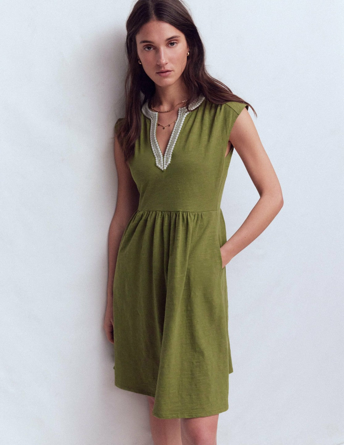 May Jersey Short Dress-Olive / Boden Outlet