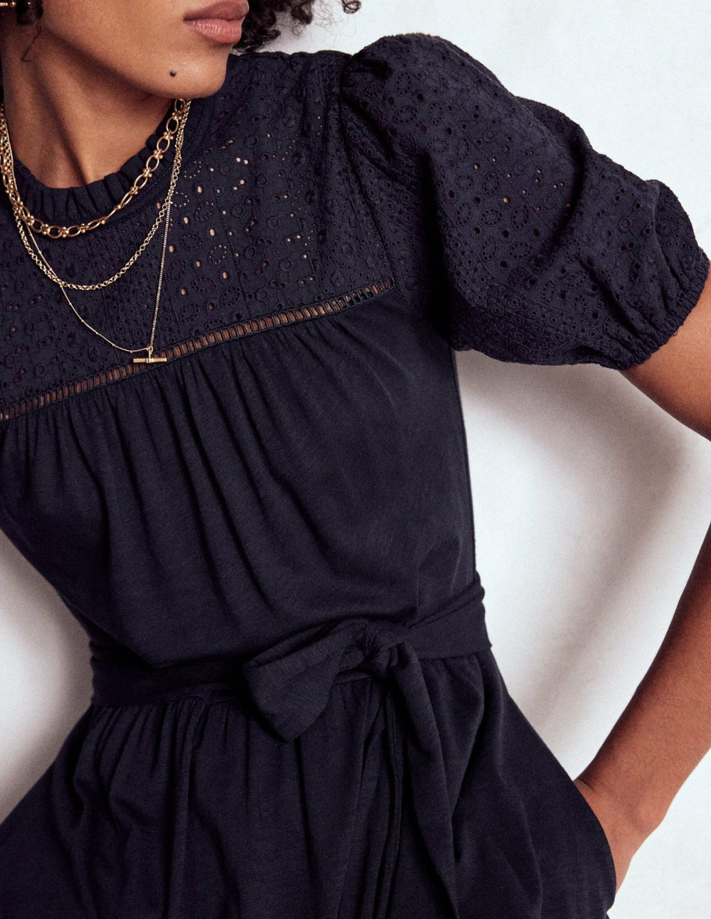 Lorelei Broderie Jersey Dress-Navy / Boden Discount