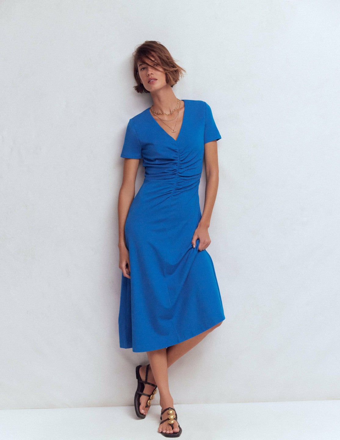Una Ruched Front Ponte Dress-Kingfisher Blue / Boden Online