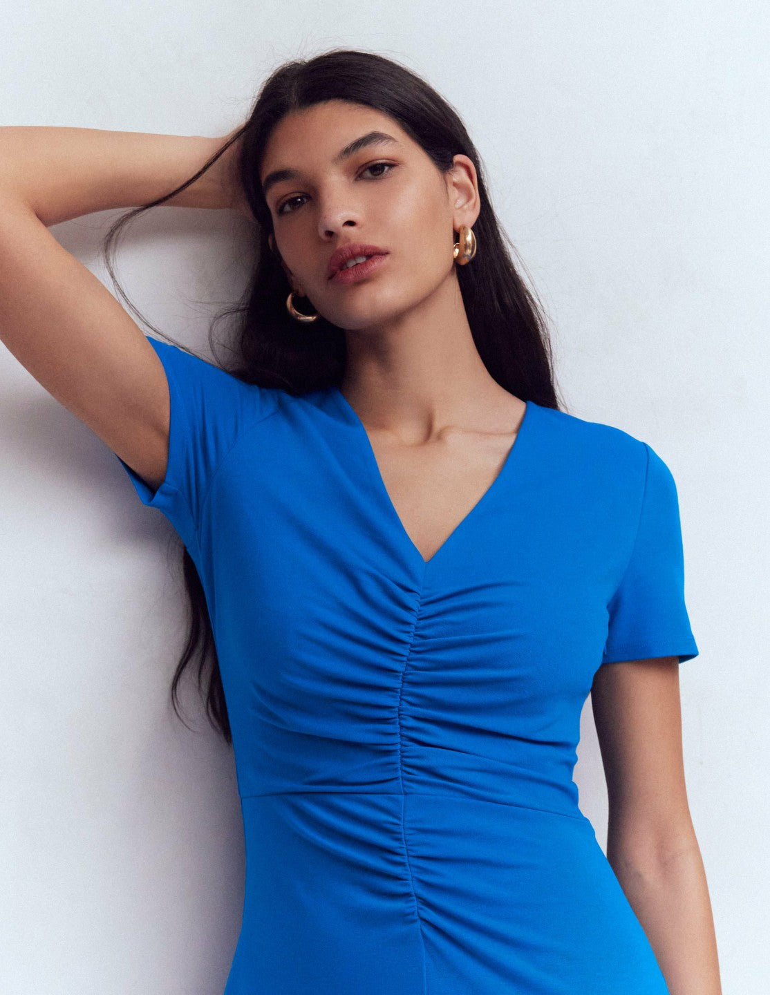Una Ruched Front Ponte Dress-Kingfisher Blue / Boden Online