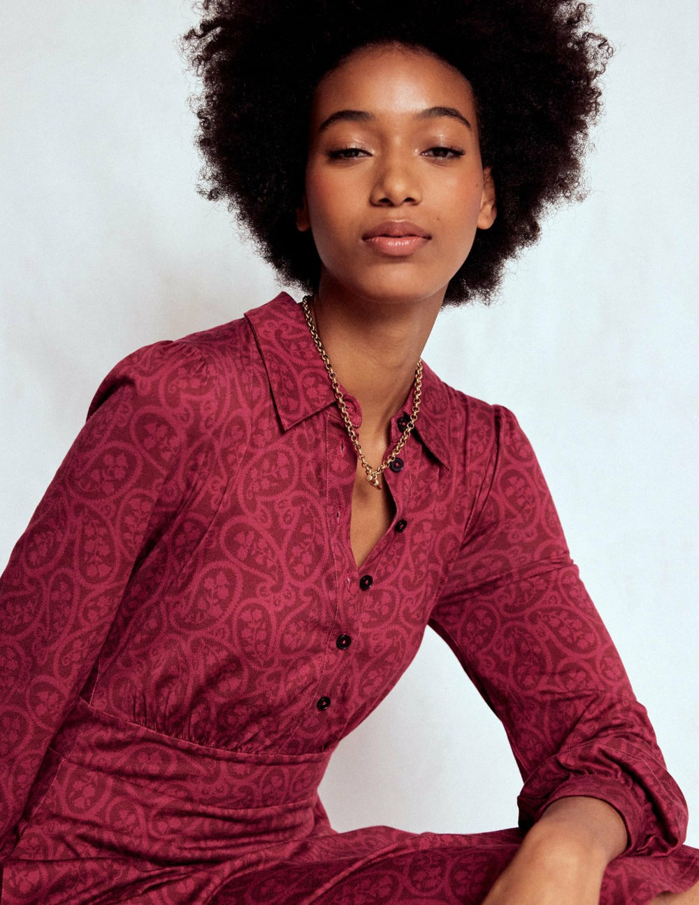 Orla Short Jersey Shirt Dress-Chestnut, Blossomy Paisley / Boden Outlet