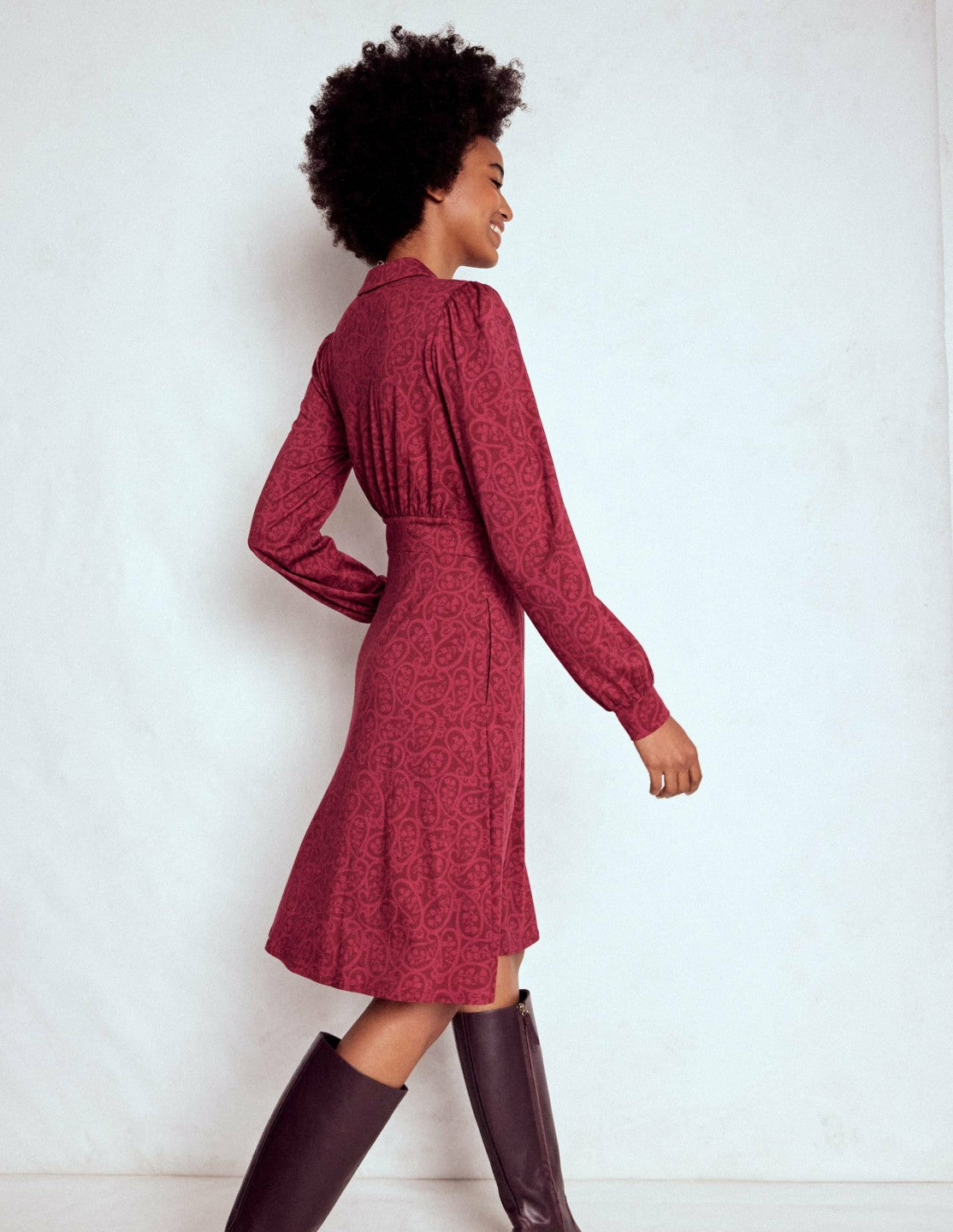 Orla Short Jersey Shirt Dress-Chestnut, Blossomy Paisley / Boden Outlet