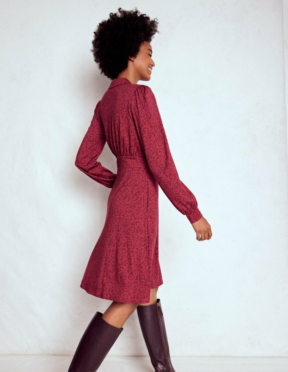 Orla Short Jersey Shirt Dress-Chestnut, Blossomy Paisley / Boden Outlet